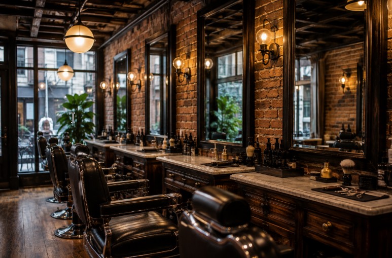 A barber station at B & H Barber Shop, an East Village barbershop known for fades.