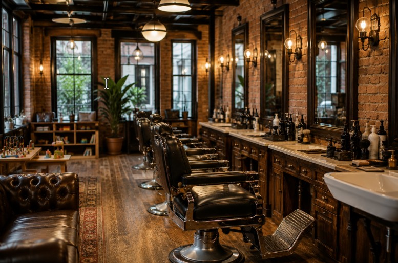 The welcoming, family-friendly interior of B & H Barber Shop in the East Village.