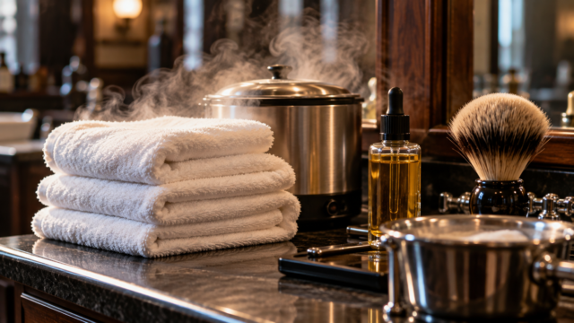steamed hot towels for a traditional barbershop shave